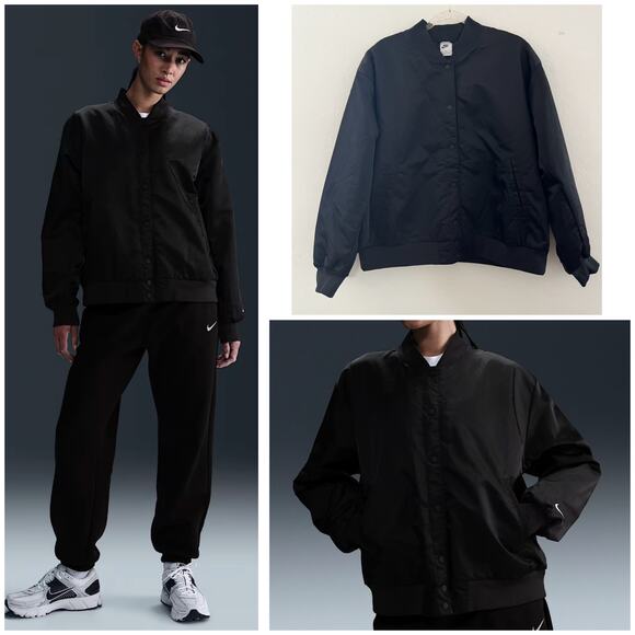 Nike Destroyer Women's M Oversized Woven Bomber Jacket Black HJ0971-010 $155 NWT - Picture 1 of 13